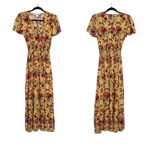 Ashley & Sage 90s Yellow Floral Flutter Sleeve Babydoll Maxi Dress Size M Boho